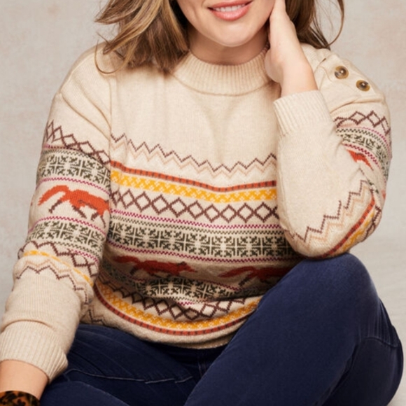 Fair Isle Highland Fox Mockneck Cotton Blend Pullover Sweater L - Picture 9 of 11